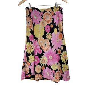Vintage/Y2K Black and Pink Floral Pattern Midi Skirt Size Small